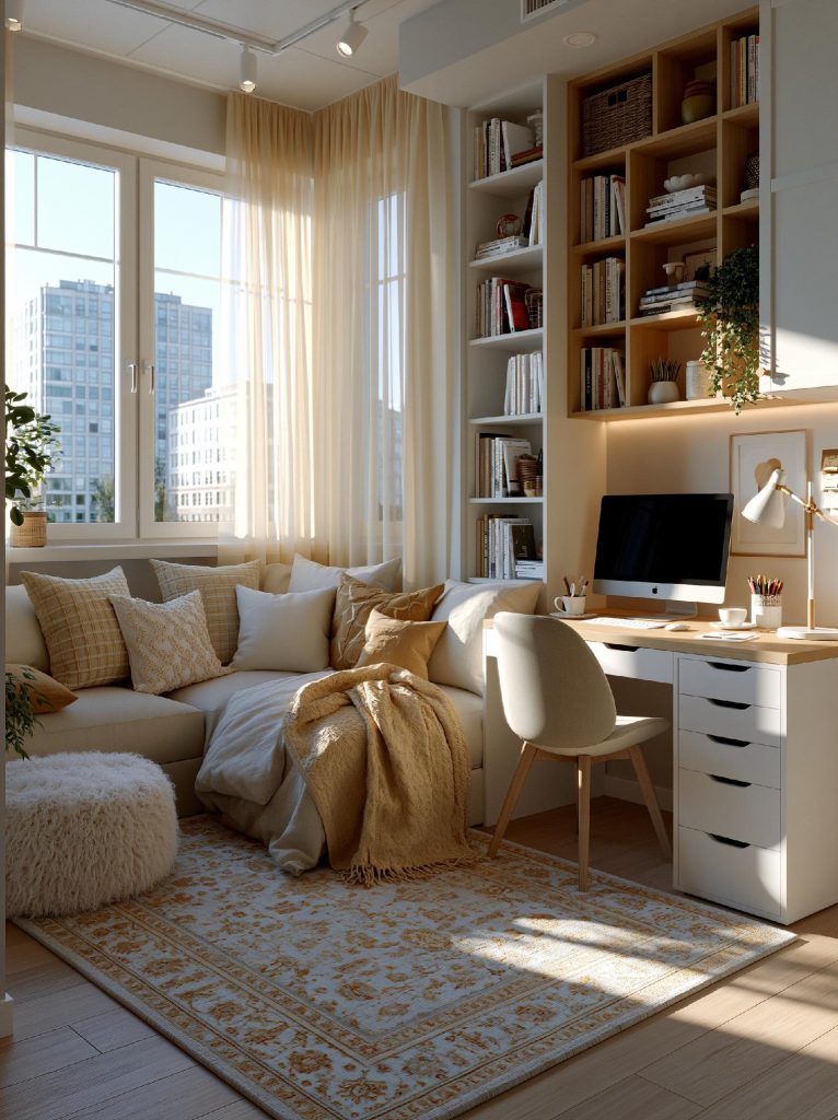  Study room furniture design bookshelf desk natural light India