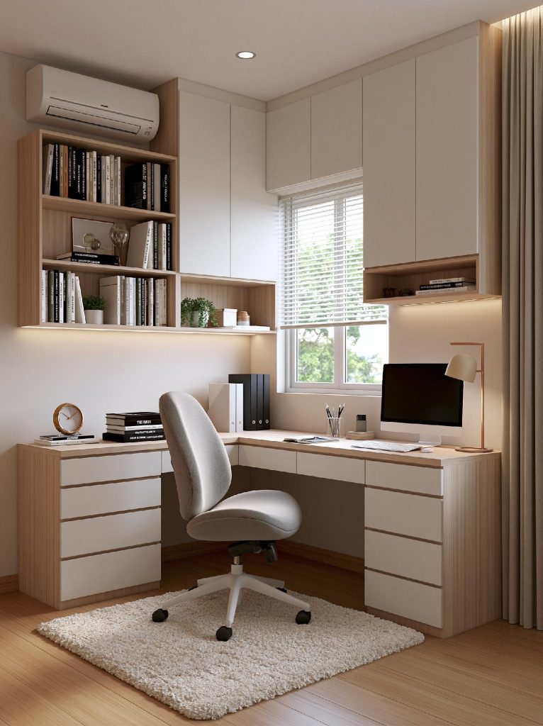  Study room furniture design L-shaped desk built-in India