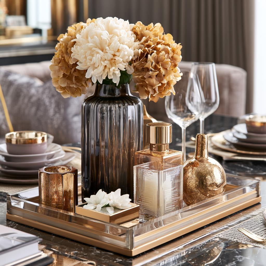 Styled tray vase candle dining centrepiece idea India
