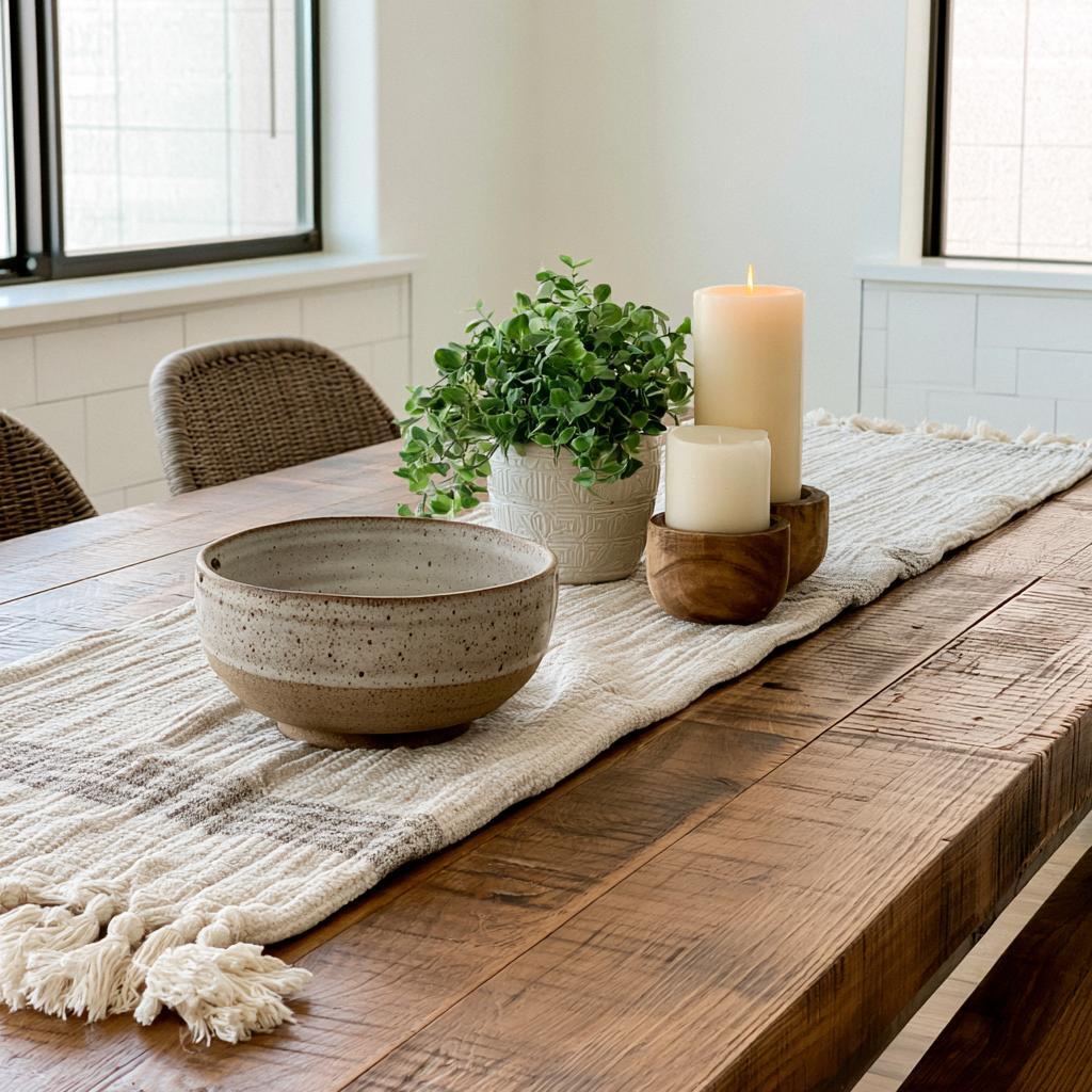 Table runner bowl plant candle rustic centrepiece India