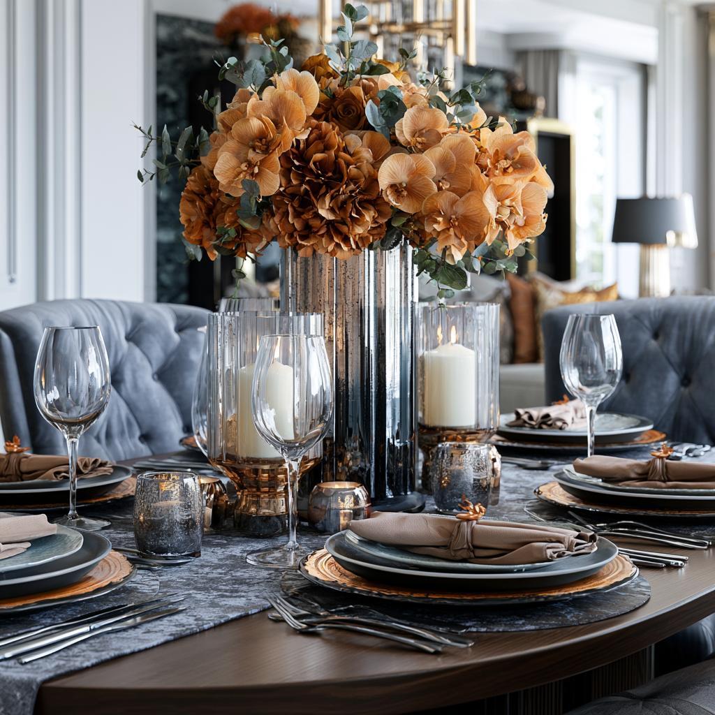 Tall vase autumn floral dining table centrepiece India