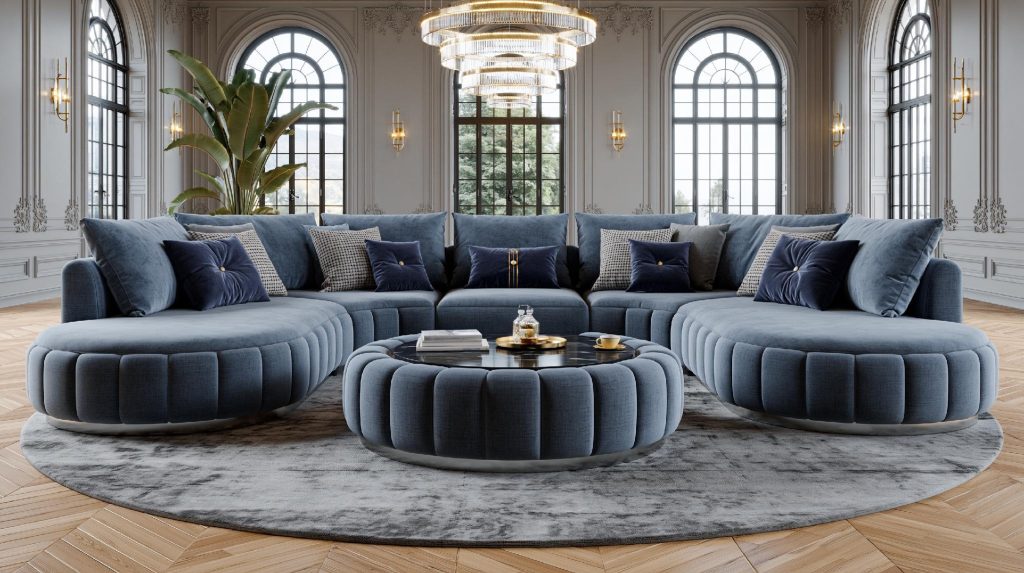  Velvet luxury sofa blue curved sectional India