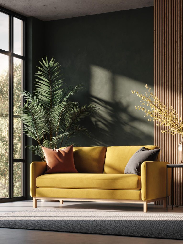 Velvet sofa design mustard yellow straight India