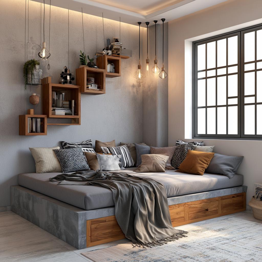 Diwan bed with storage drawers industrial style room