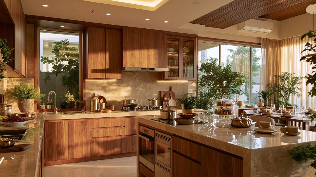 High end Indian kitchen wood cabinets granite countertop design