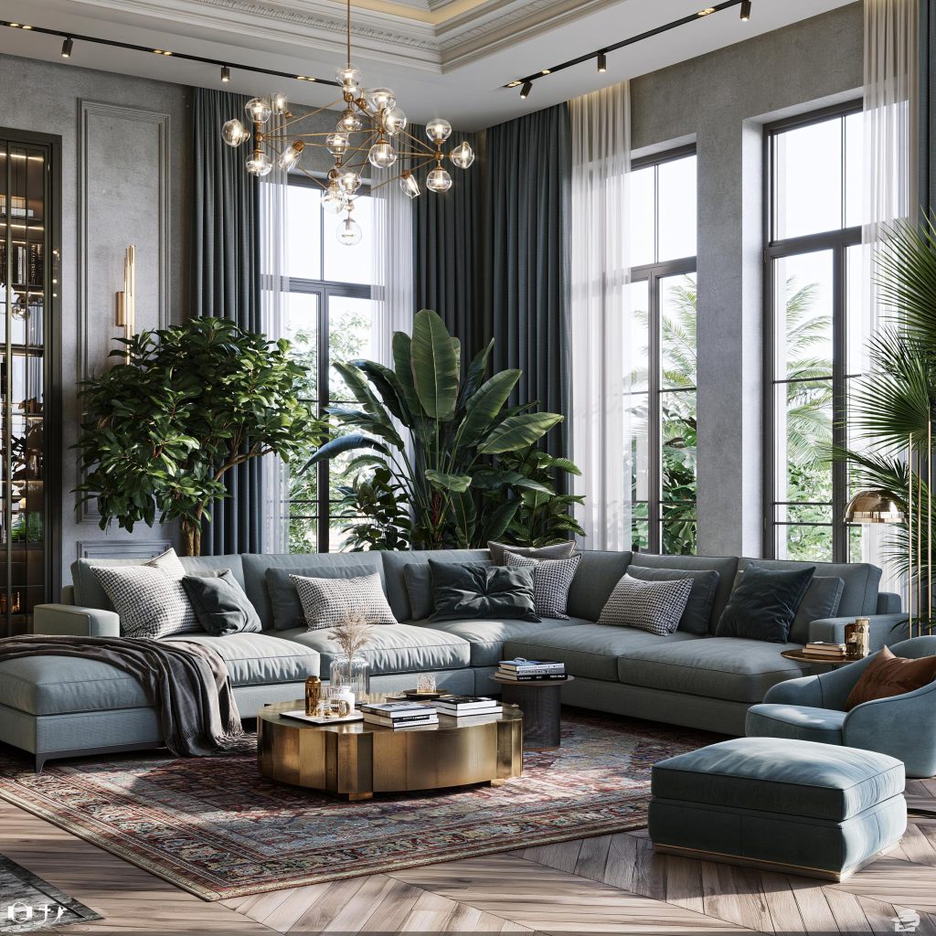 L-shape velvet sofa design sectional living room India