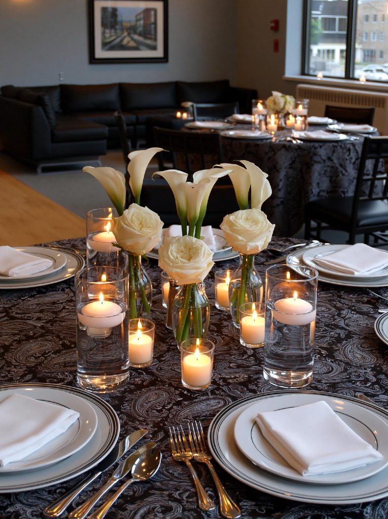Calla lily rose candle round table centrepiece India