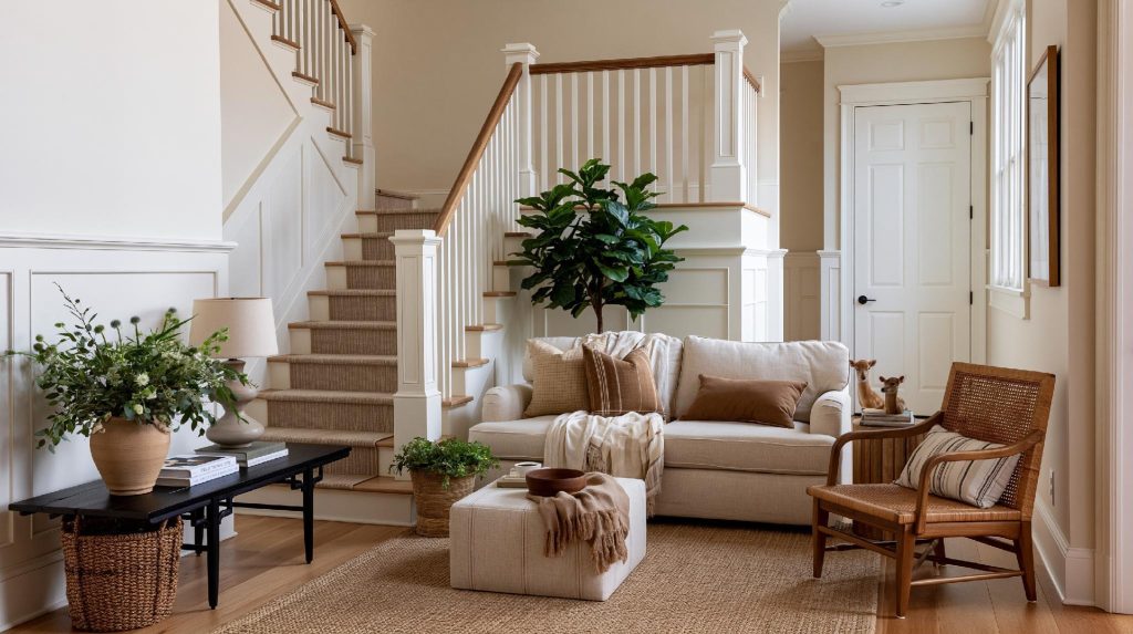 Duplex staircase design planning living room comfort