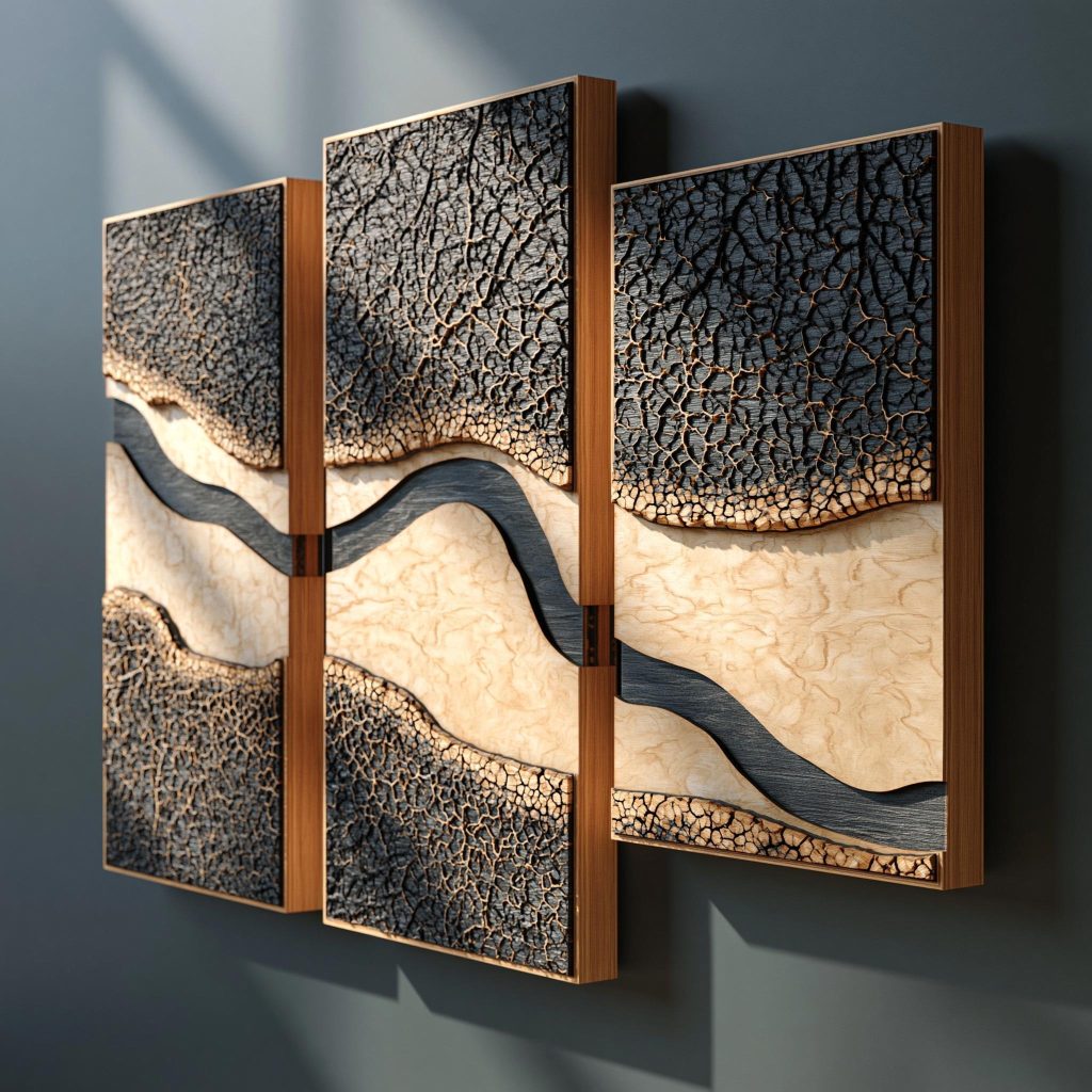 Unique wall art decor triptych textured panels