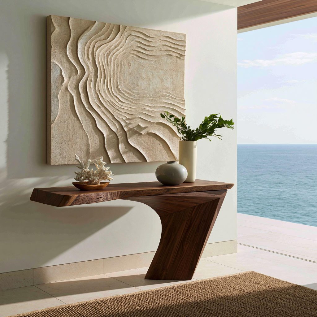 Unique wall art design textured panel console table