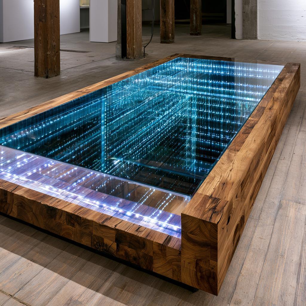 Wooden frame infinity table design industrial space