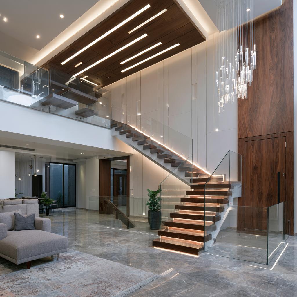 Linear staircase POP ceiling design floating stairs