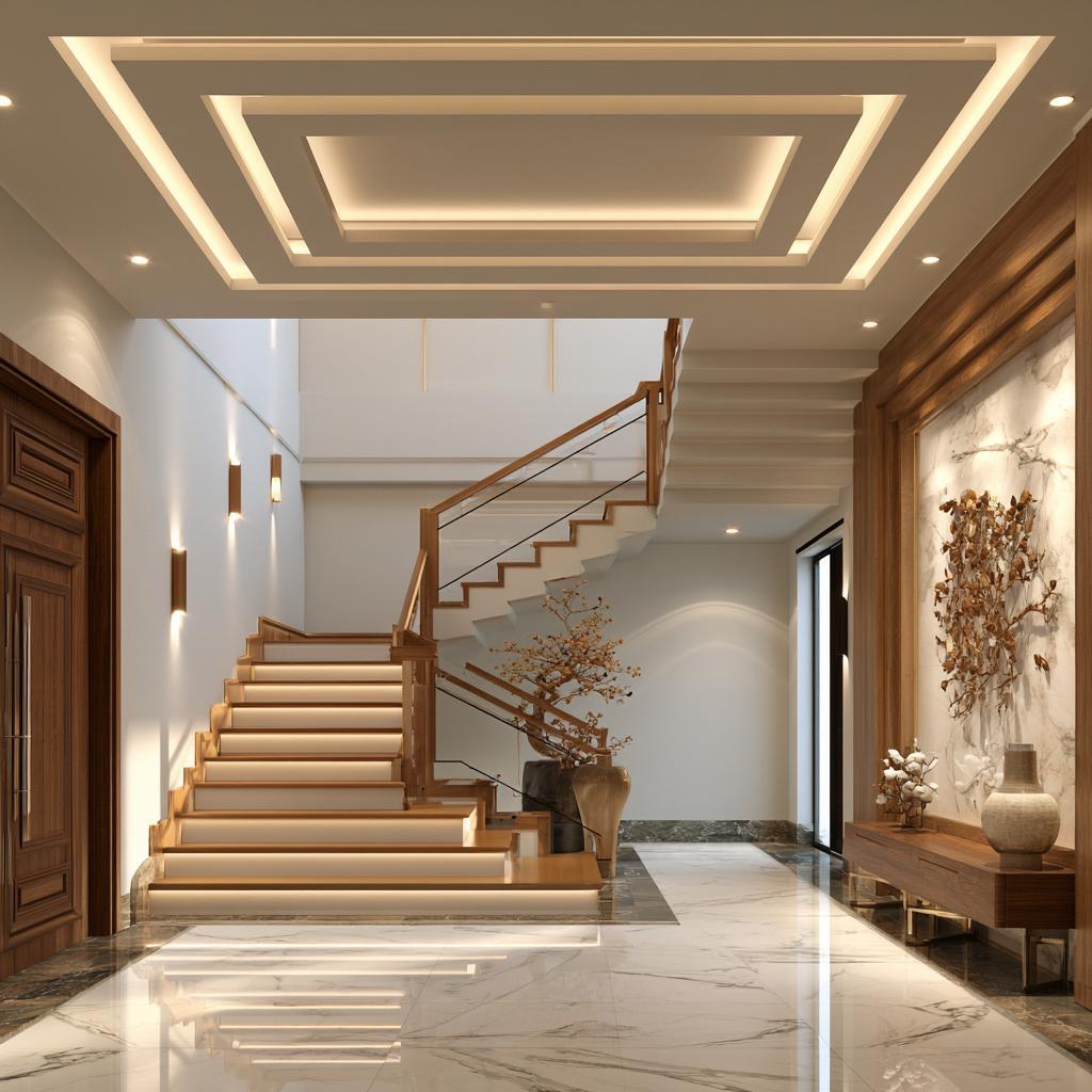 POP gypsum staircase ceiling design recessed panels