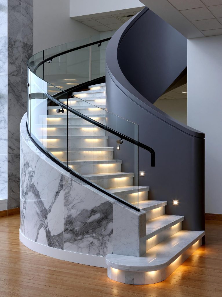 Staircase POP design lighting curved marble stairs