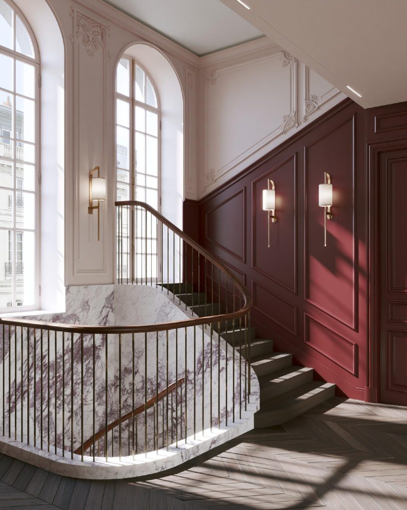 Staircase POP wall design classical paneling India