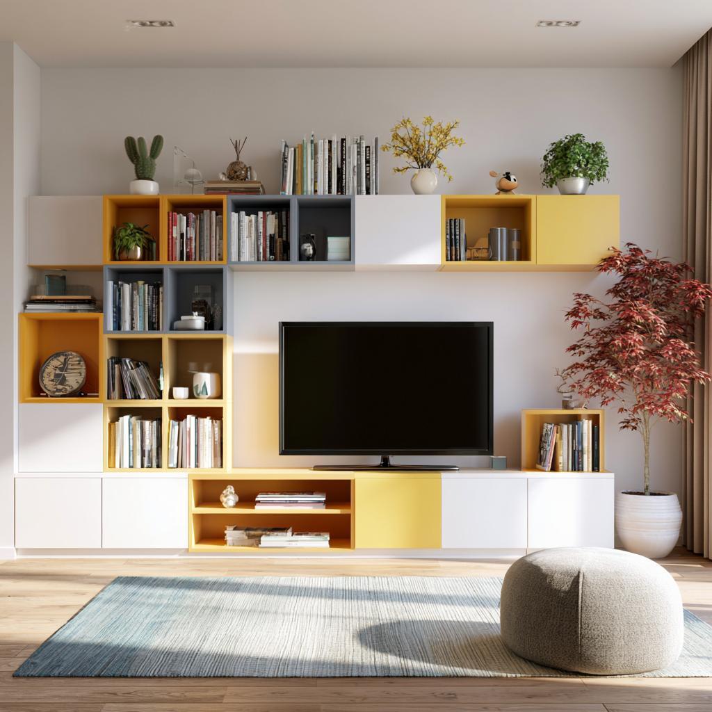 TV wardrobe design HomeLane project storage Bangalore