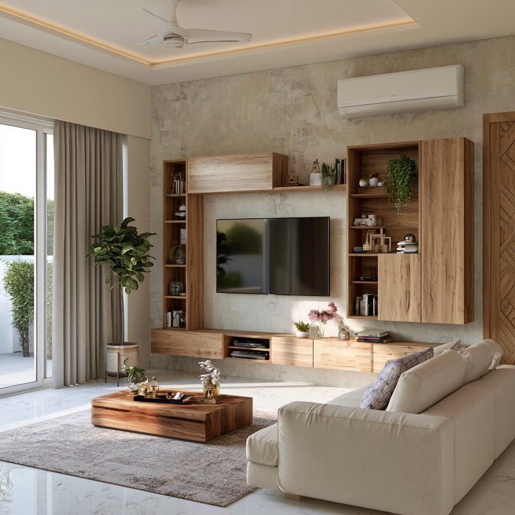 TV wardrobe design wooden open closed storage
