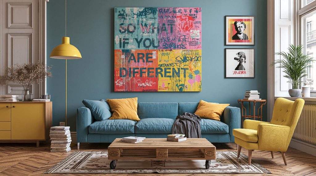 Wall art design HomeLane project colourful pop art
