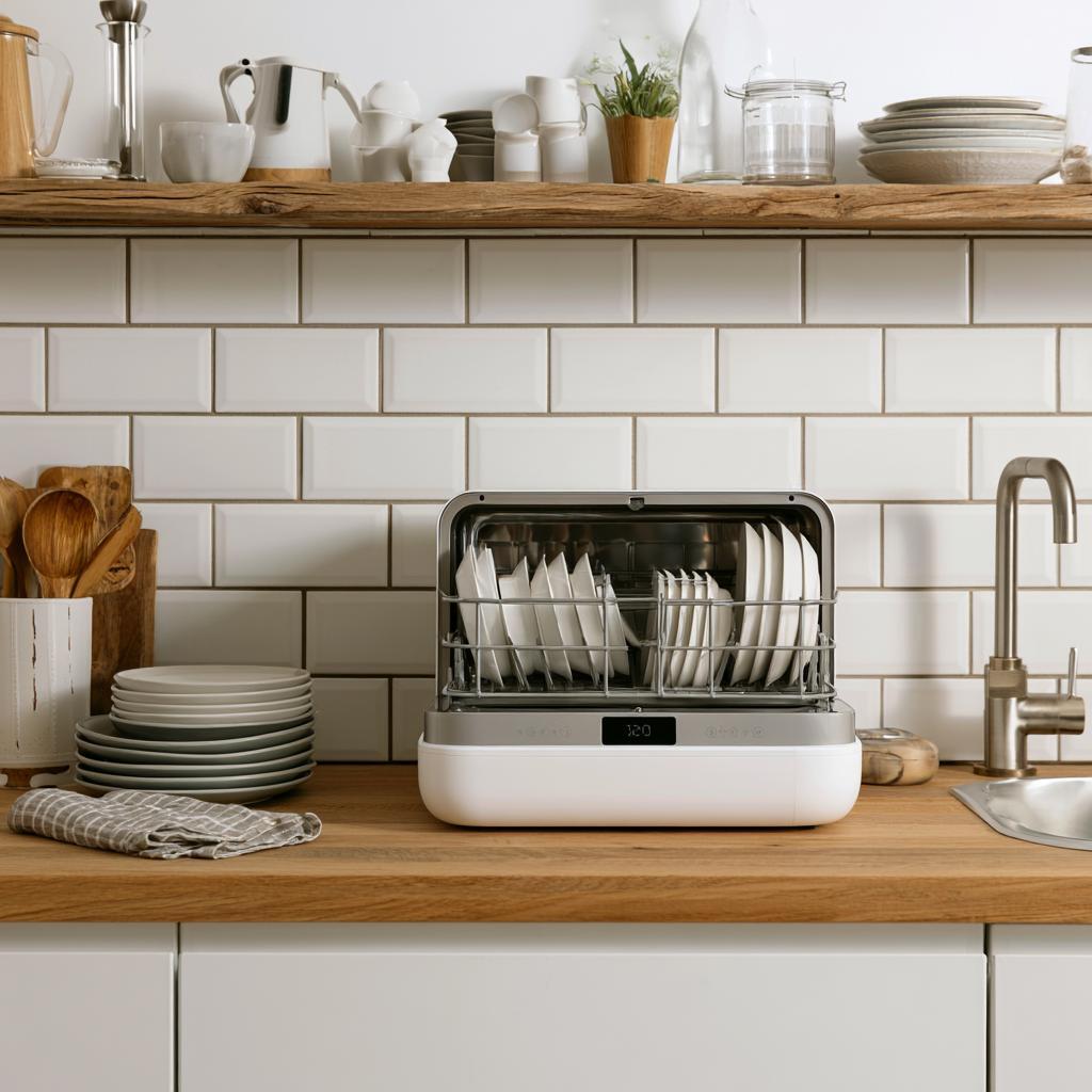 Countertop dishwasher loaded plates kitchen sink India