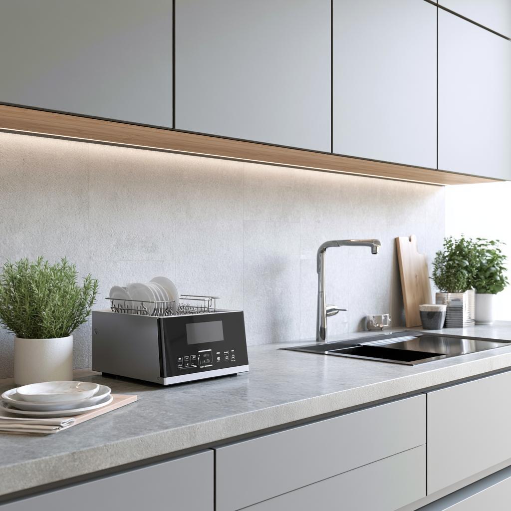 Countertop dishwasher sink placement HomeLane project India