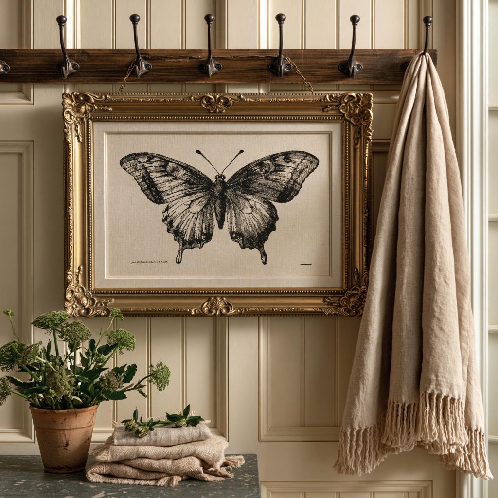 Wall art design materials gold frame butterfly print