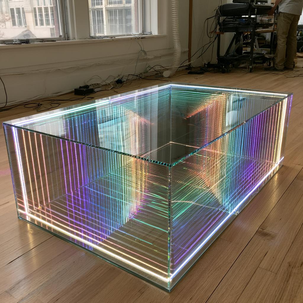 Infinity mirror table design tunnel light effect