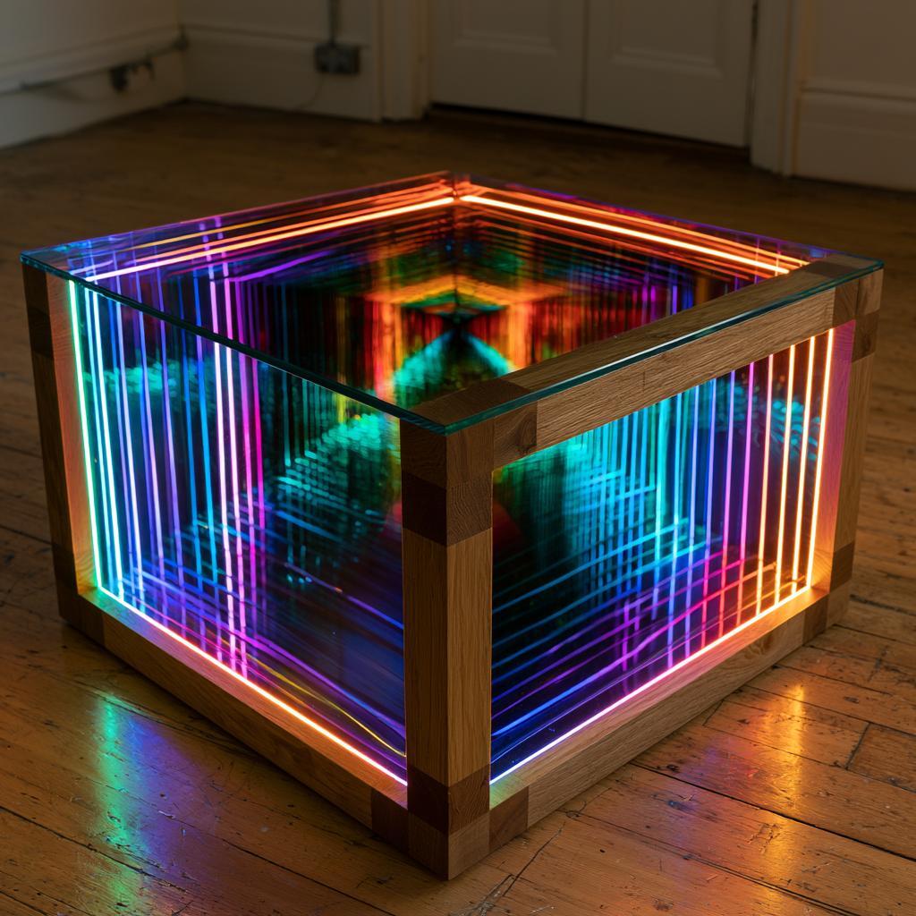 Colourful LED infinity table design statement piece