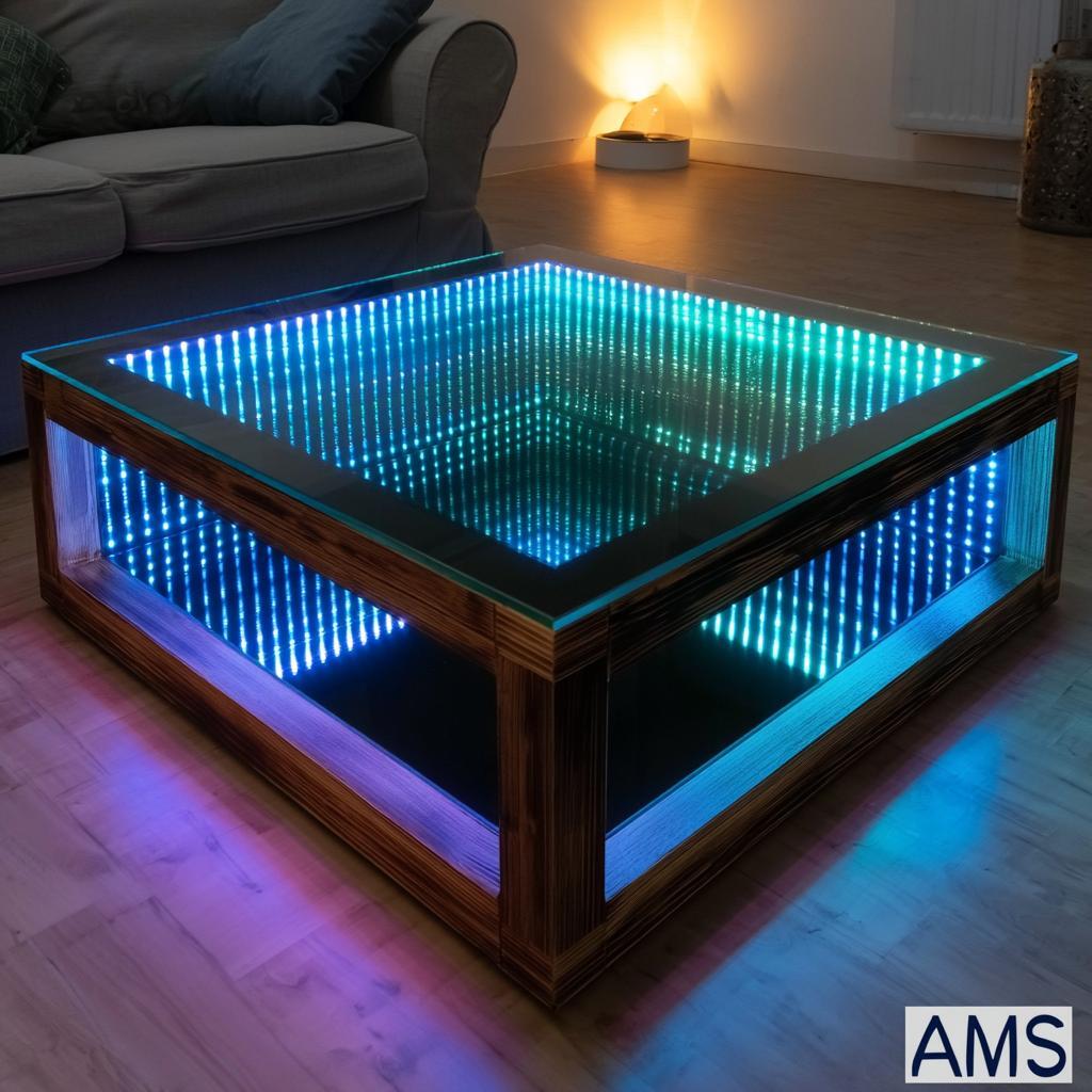 Infinity table design in cosy living room setup