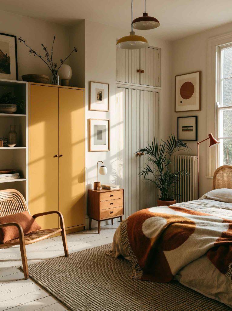 Yellow space-saving wardrobe small bedroom