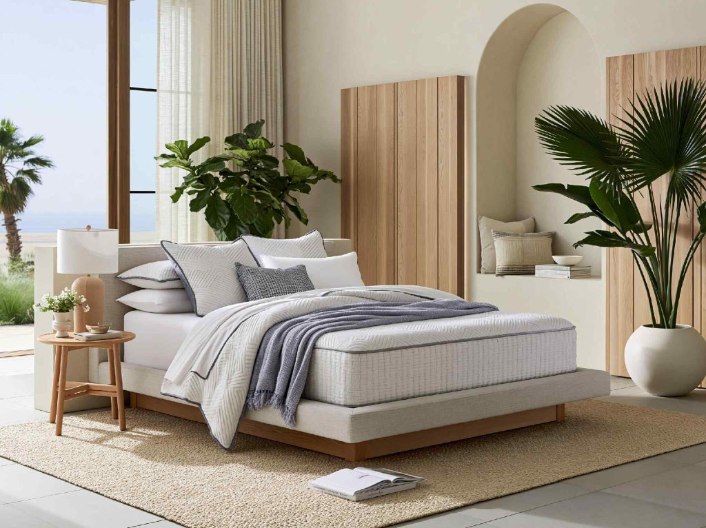 White and grey coastal bedroom bedding