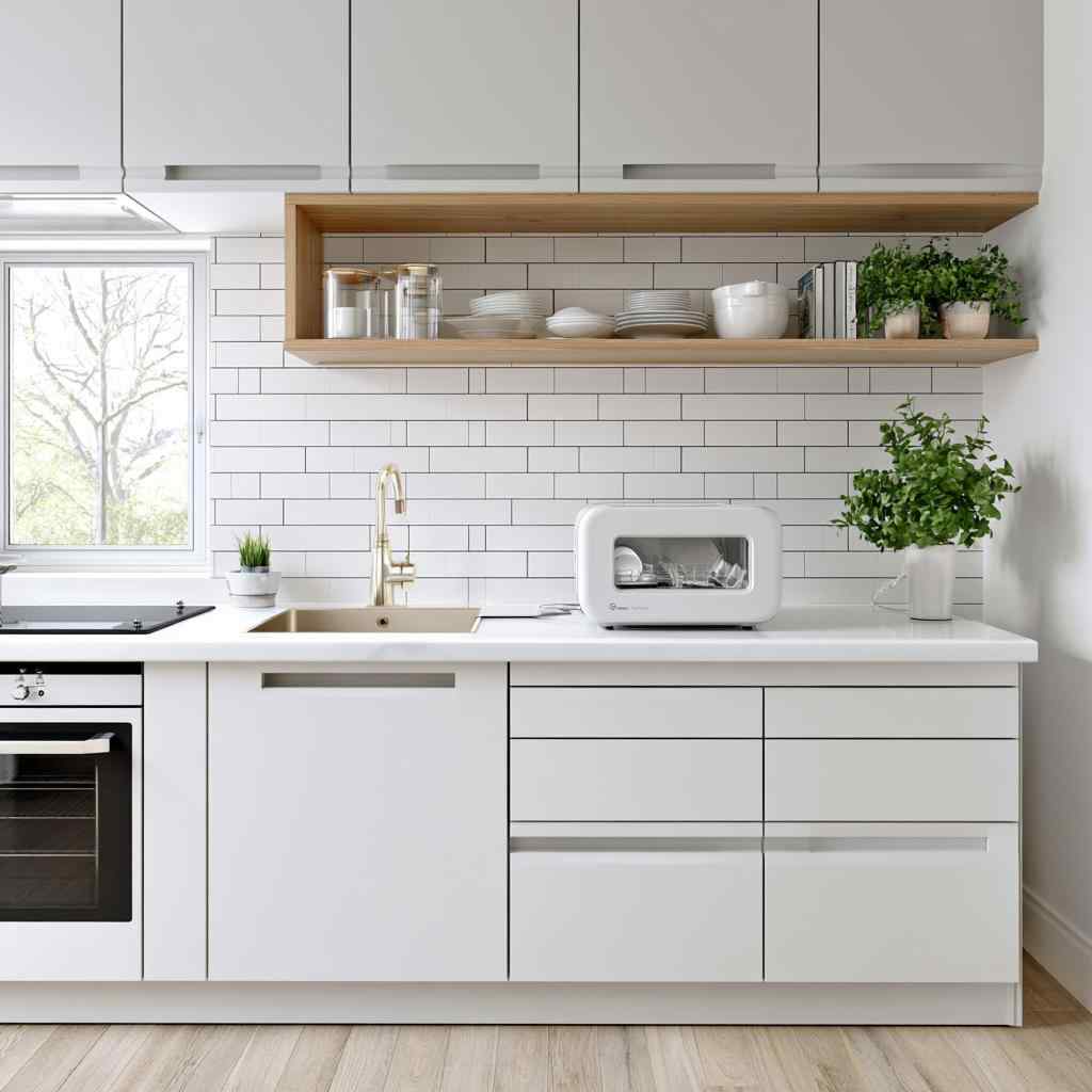 White subway tile kitchen dado backsplash