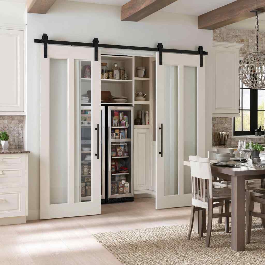 White sliding frosted glass pantry door