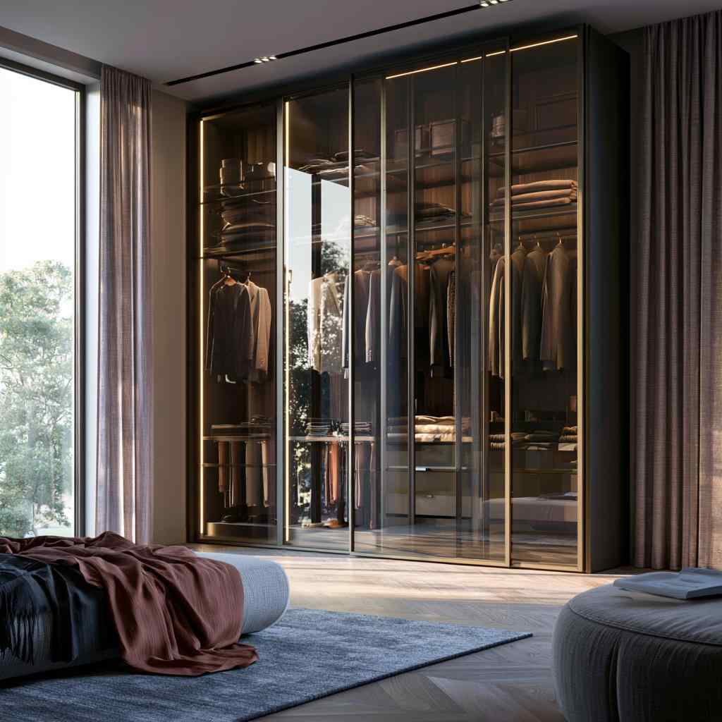  Sliding glass wardrobe with built-in lighting