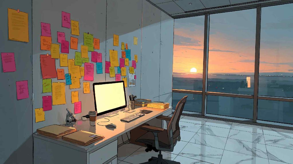 Small office interior design desk city view