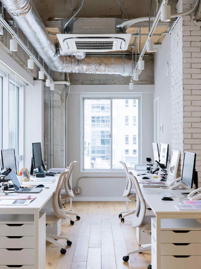 Small office interior design with natural light