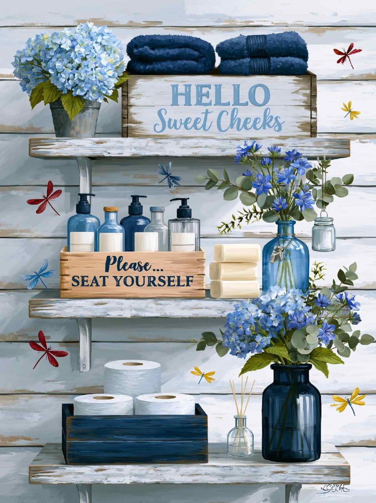 Powder room wall decor rustic shelf towels
