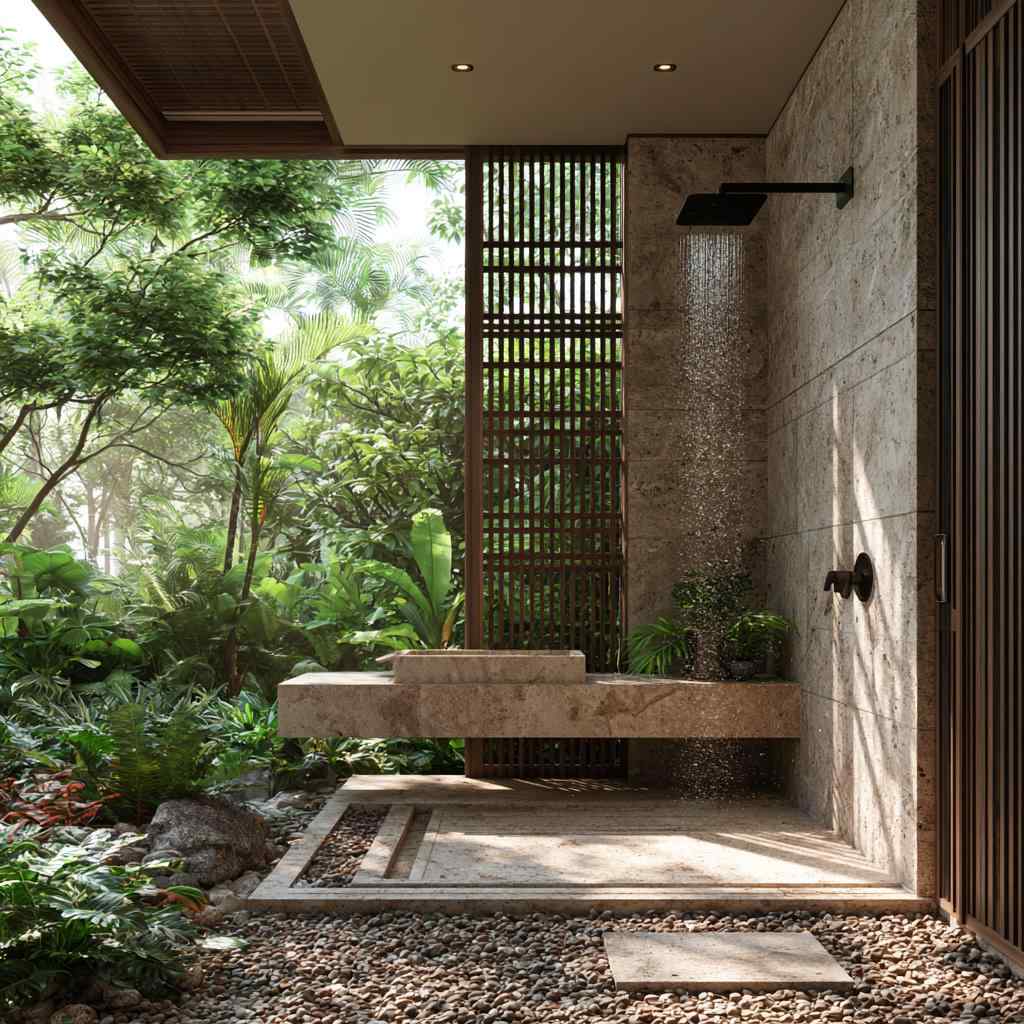 Rustic outdoor bathroom wood privacy screen shower