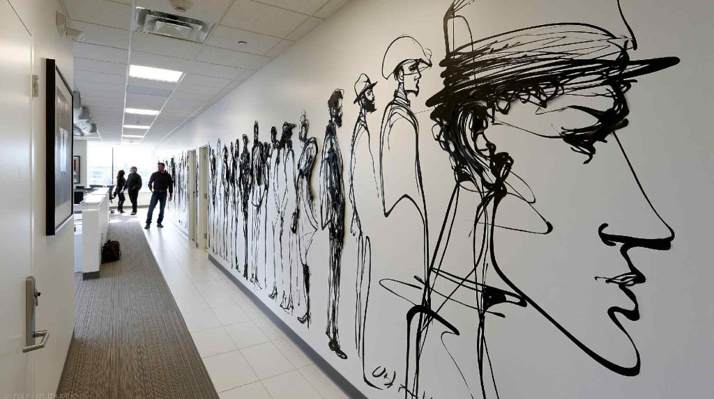 Office wall art decor with line art mural