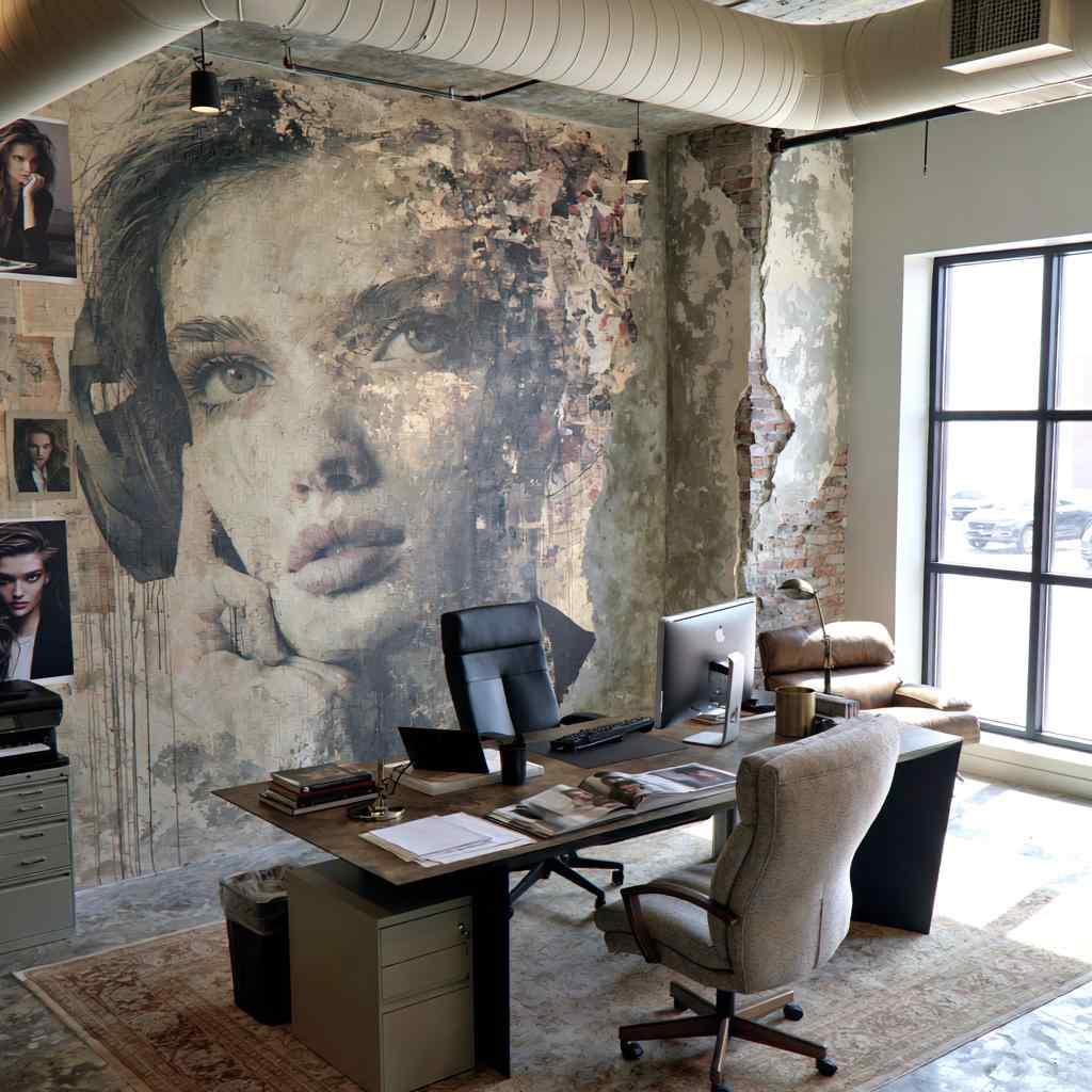 Office wall art decor with portrait mural