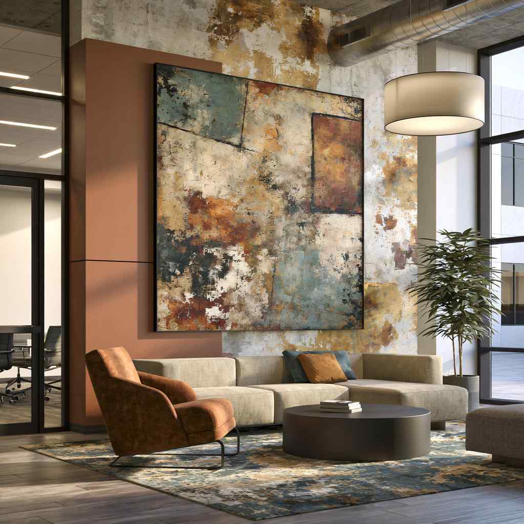 Office wall decor with abstract art terracotta
