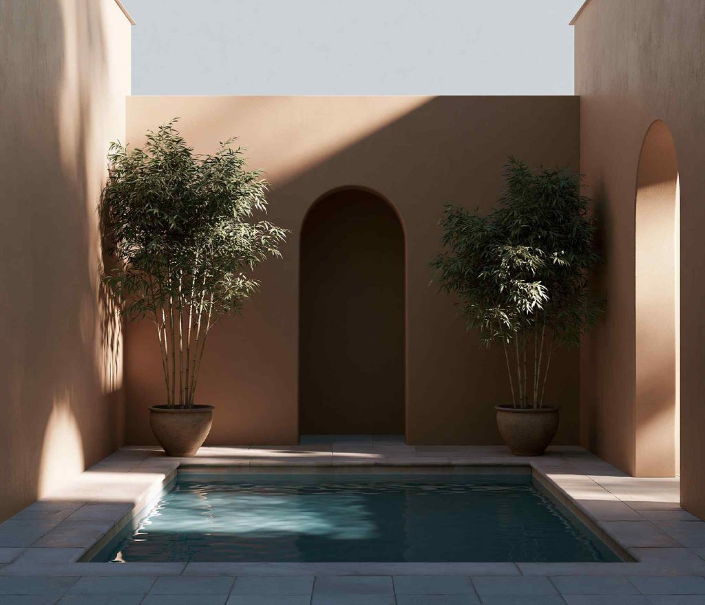 Outdoor bathroom courtyard privacy plunge pool