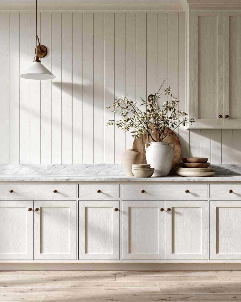 White panelled kitchen dado wall design