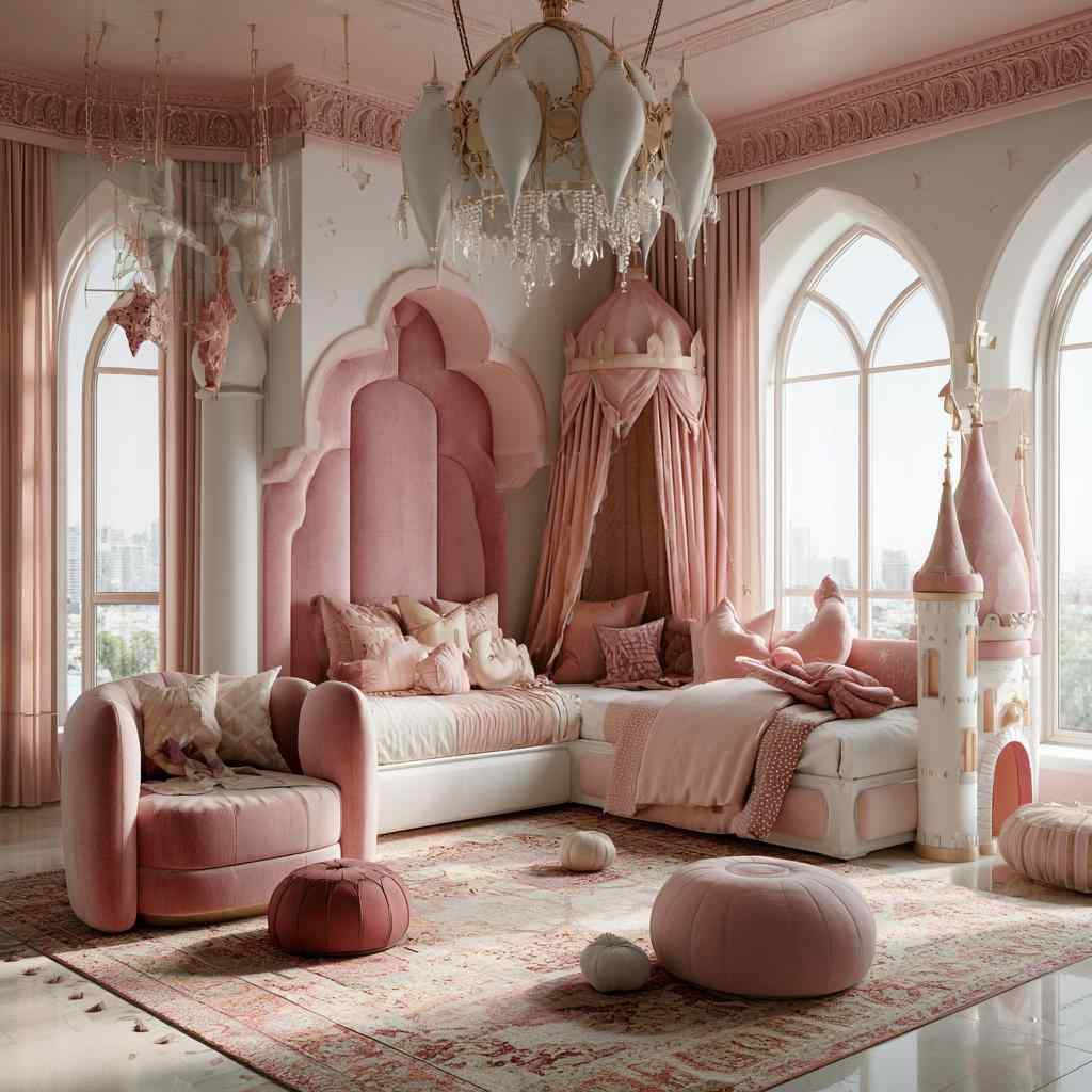 Modern princess bedroom with castle turret accent