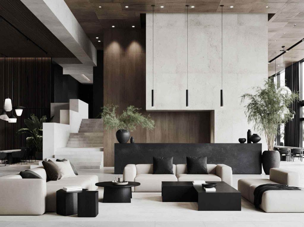 Luxury black sofa design in modern lounge