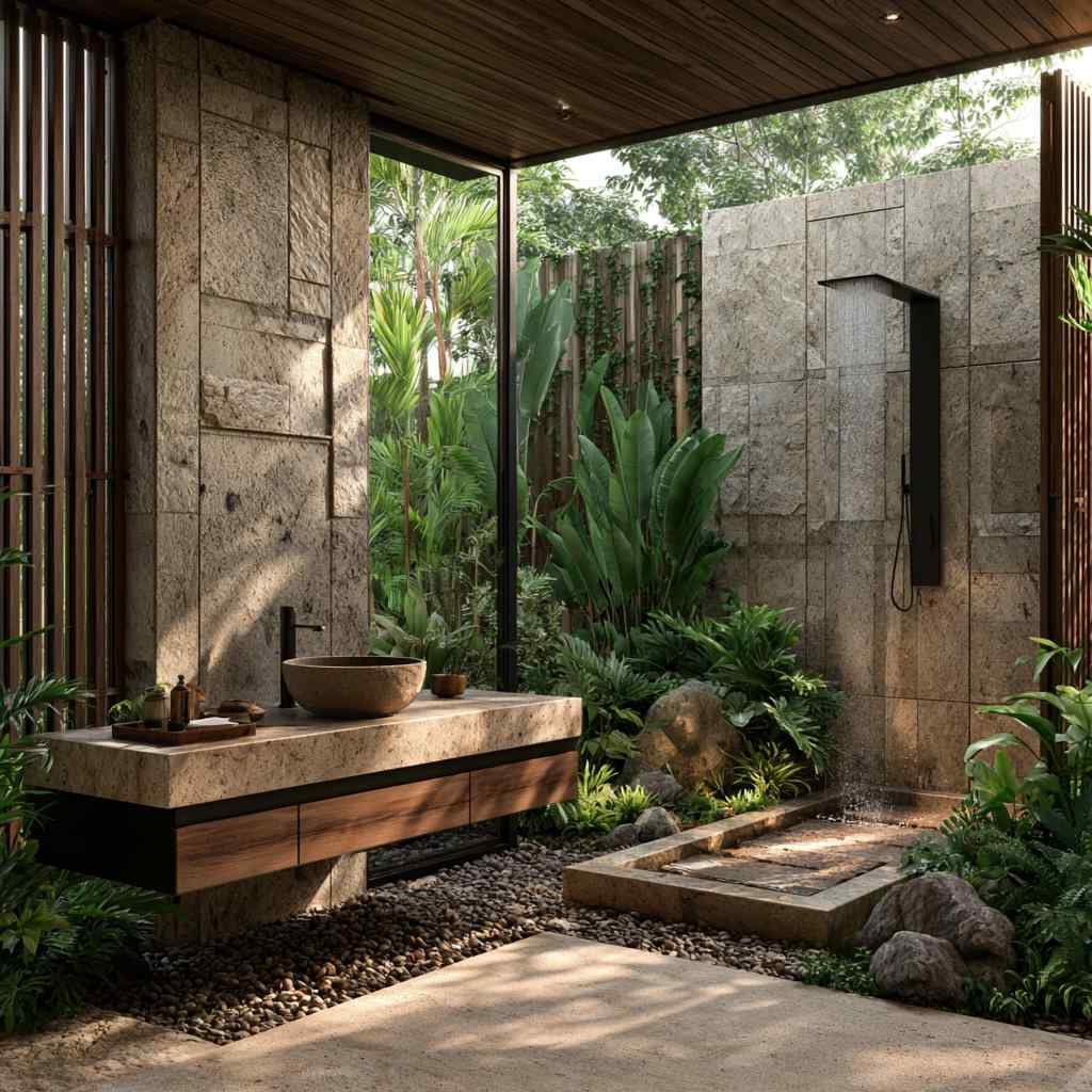  Luxury outdoor bathroom stone shower tropical courtyard