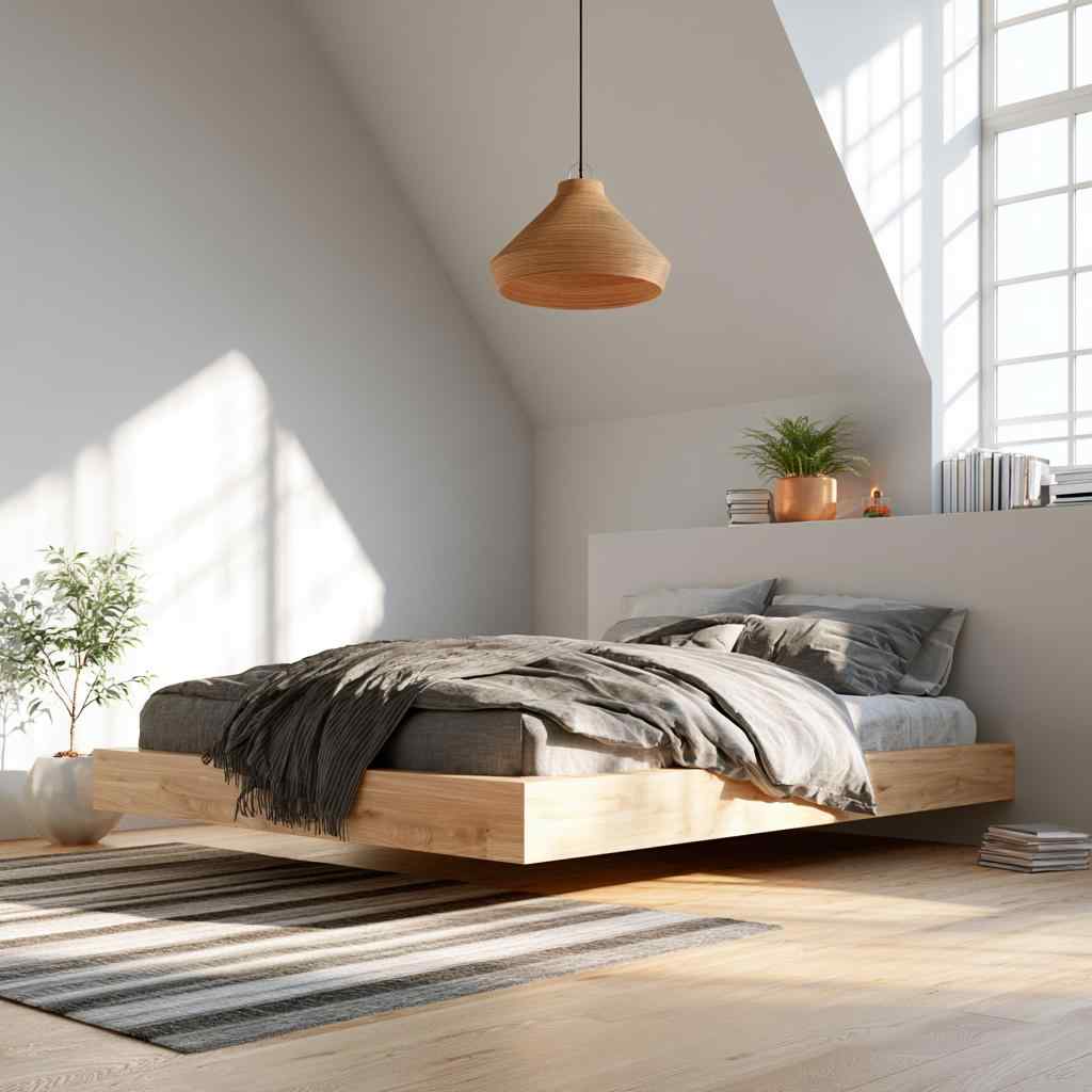  Minimalist floating pallet bed cantilevered design