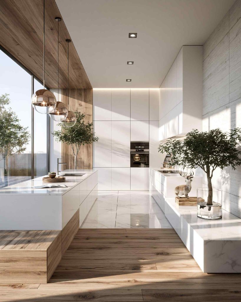European luxury kitchen white marble pendant lights