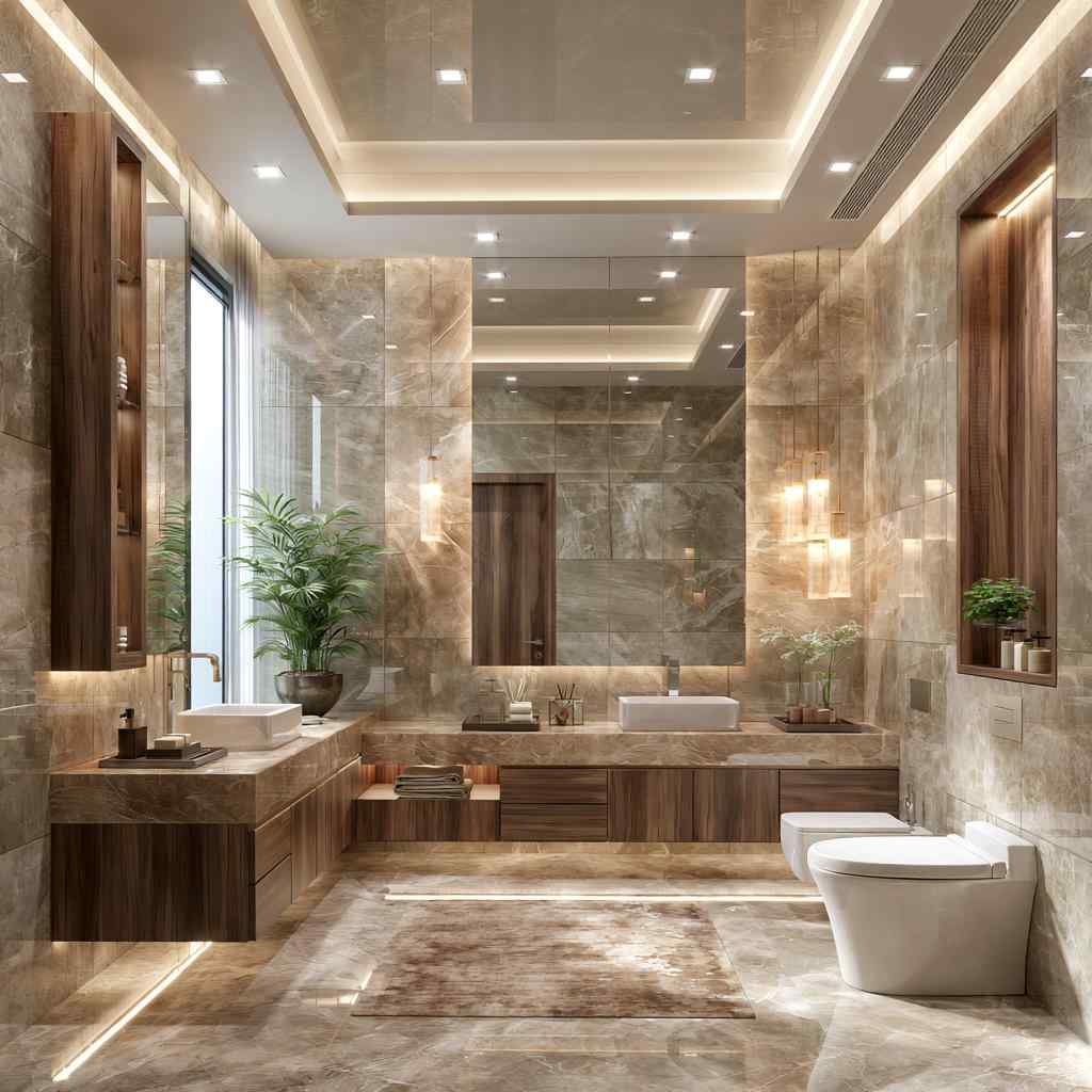 Bathroom false ceiling design with recessed lighting