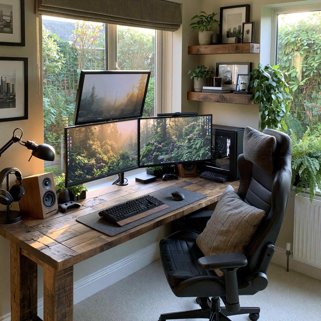 Desk organisation ideas with multi-monitor setup