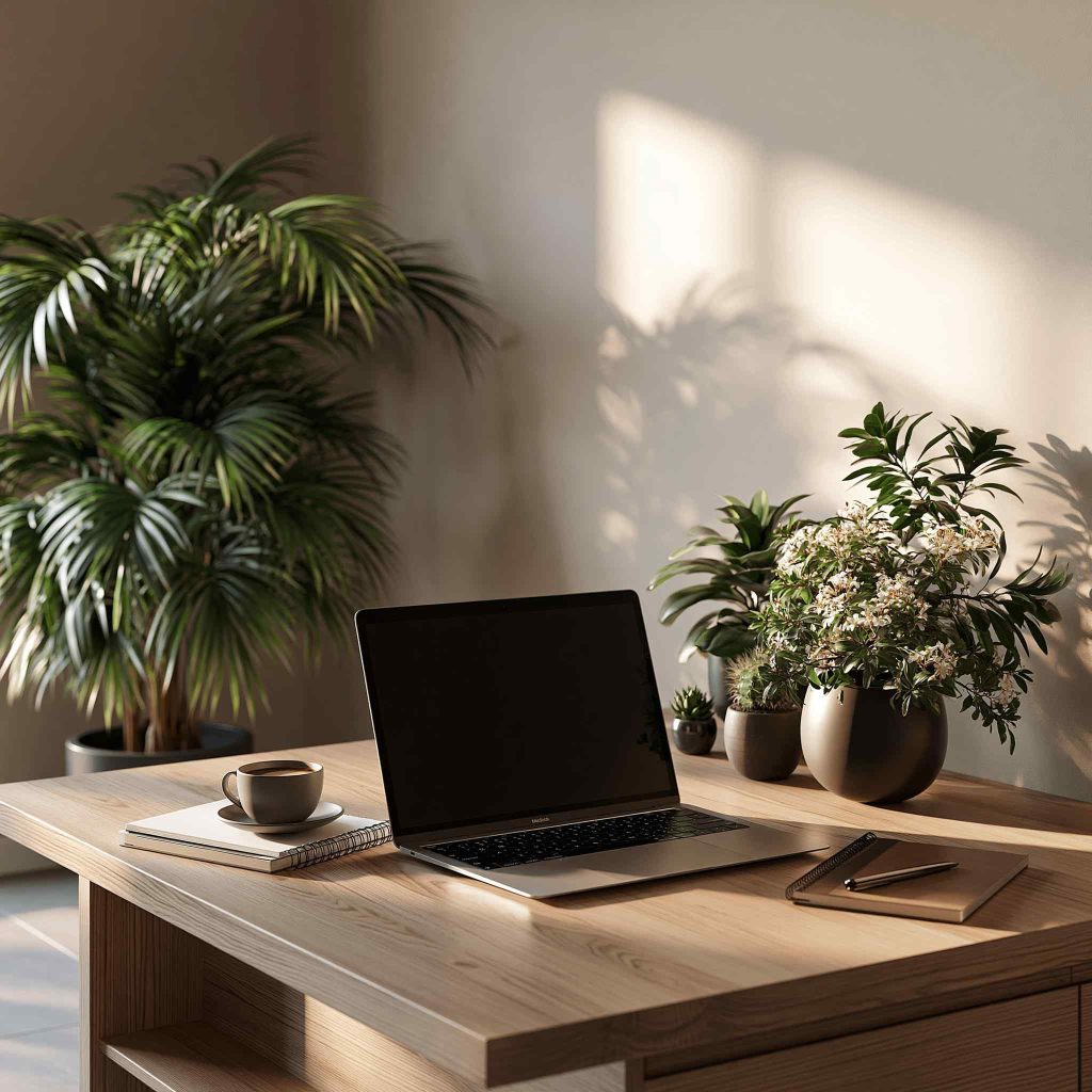 Desk organisation ideas productive workspace with plants